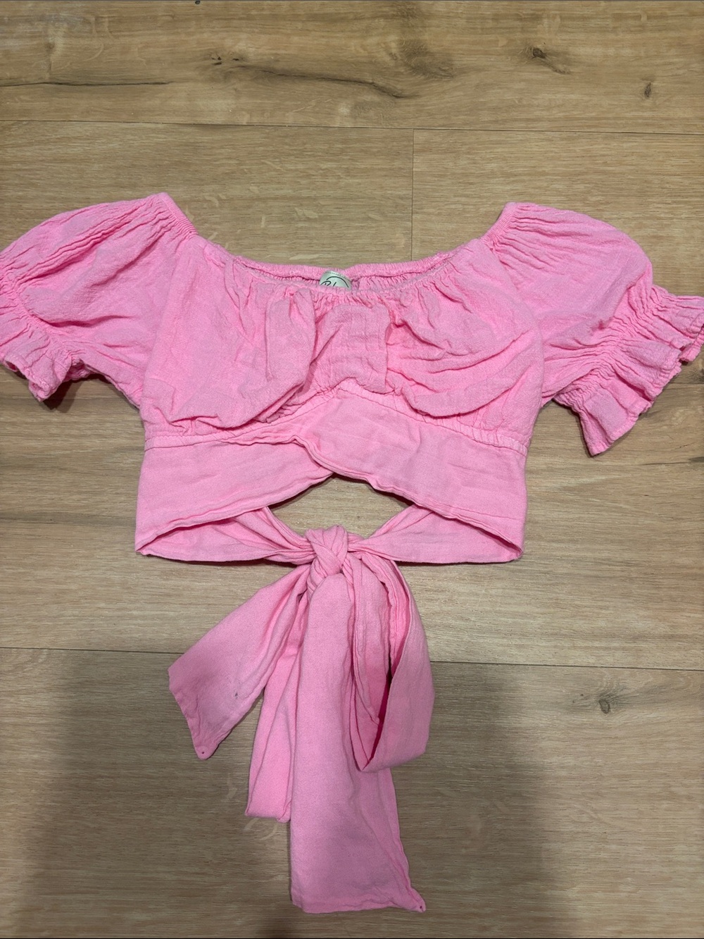 Blanco by Nature Pink Off-Shoulder Tie-Crop Top